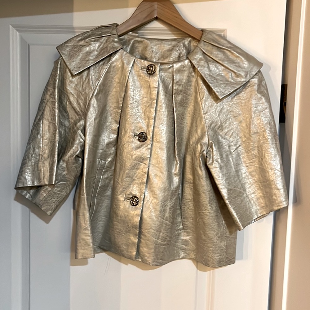 Women’s silver bolero jacket with collar detail and metal buttons